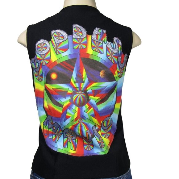 VTG Leather PRIDE PSYCHEDELIC Hippie Goddess Magic Rainbow Vest Biker S M - Picture 1 of 11